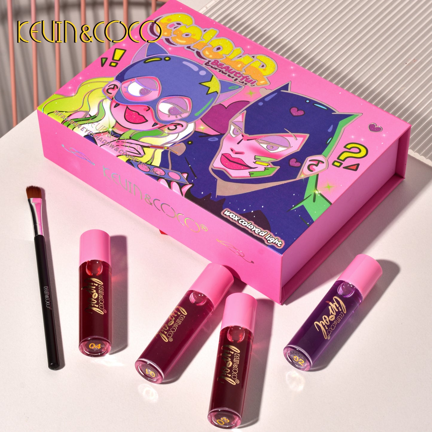 KEVIN & COCO - 15 Colors Pink Double Drawer Style Eyeshadow Palette Set