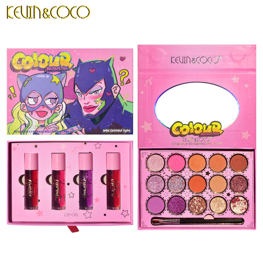 KEVIN & COCO - 15 Colors Pink Double Drawer Style Eyeshadow Palette Set