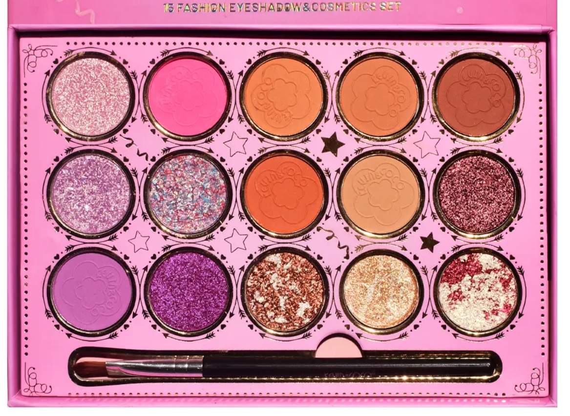 KEVIN & COCO - 15 Colors Pink Double Drawer Style Eyeshadow Palette Set